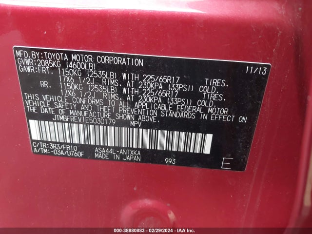 Toyota RAV4 LE 2014 JTMBFREV1E5030179 Image 9