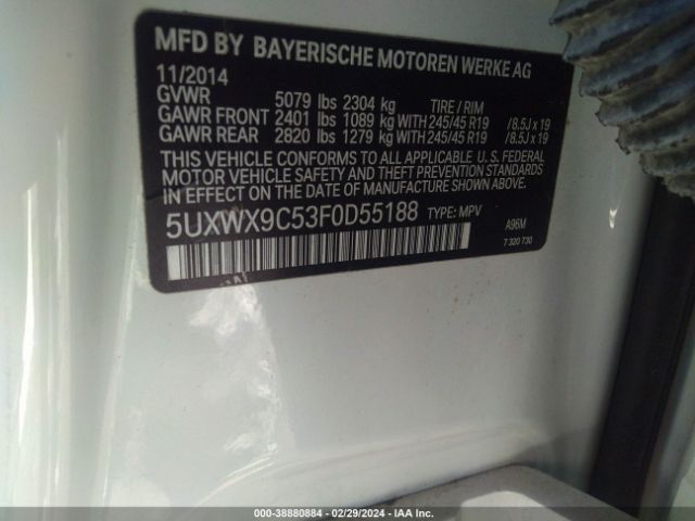 5UXWX9C53F0D55188 BMW X3 Xdrive28i