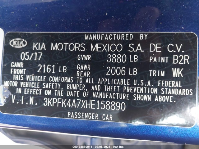 KIA FORTE LX 2017 3KPFK4A7XHE158890 Image 9