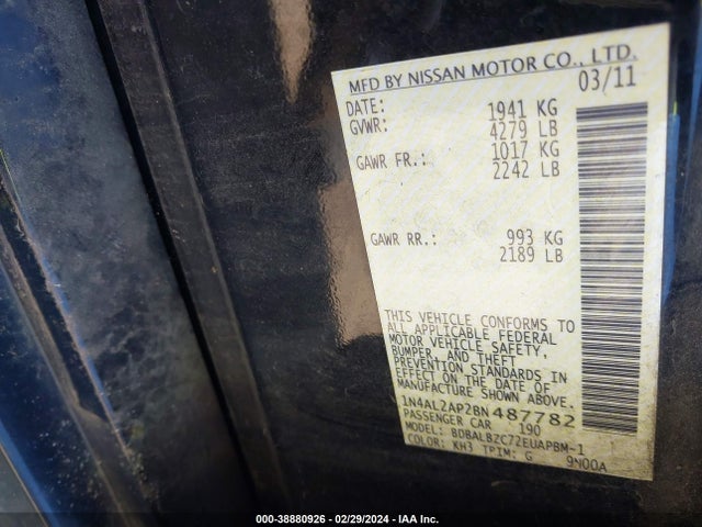 2011 NISSAN ALTIMA 2.5 S VIN: 1N4AL2AP2BN487782