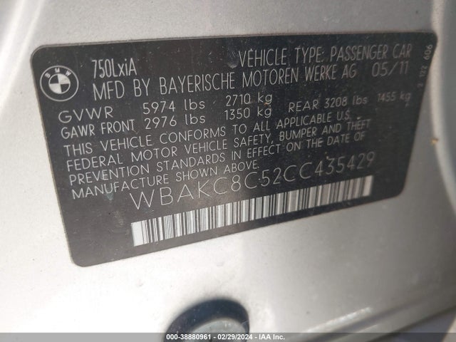 2012 BMW 750LI XDRIVE VIN: WBAKC8C52CC435429