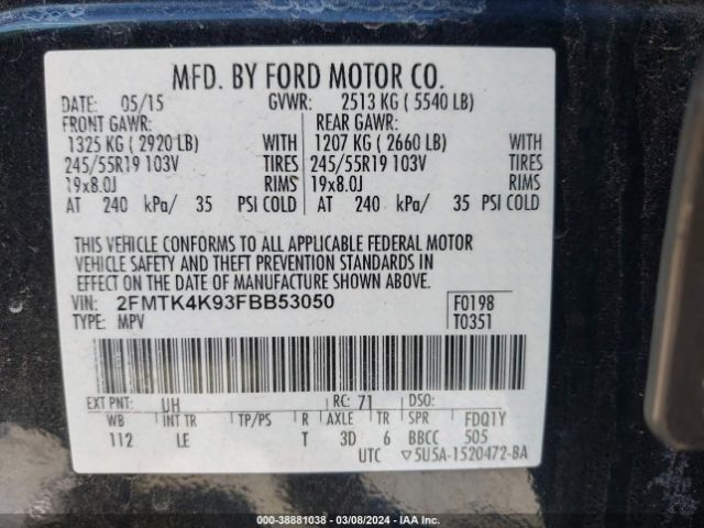2FMTK4K93FBB53050 Ford Edge Titanium