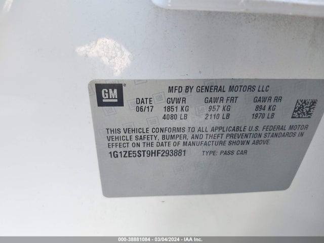 Chevrolet MALIBU 1LT 2017 1G1ZE5ST9HF293881 Image 9