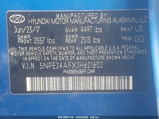 Hyundai SONATA SE 2018 5NPE24AFXJH621602 Image 9