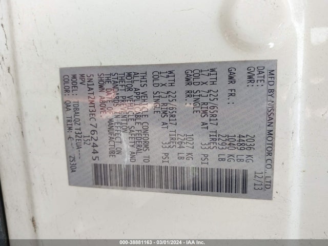 Nissan ROGUE SV 2014 5N1AT2MT3EC762445 Image 9