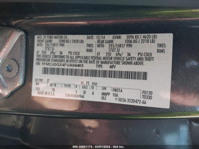 Ford ESCAPE SE 2015 1FMCU0GX4FUA94465 Image 9