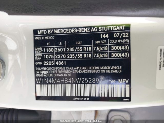 W1N4M4HB4NW252897 Mercedes-Benz Glb 250 4matic