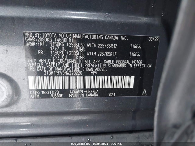 Toyota RAV4 LE 2022 2T3H1RFV3NW220226 Image 9