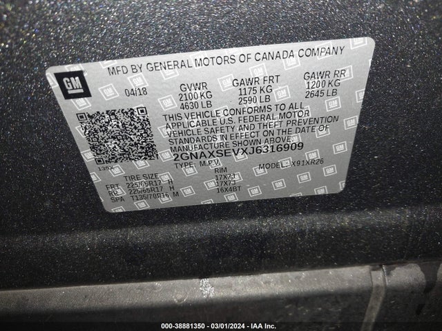 Chevrolet EQUINOX LT 2018 2GNAXSEVXJ6316909 Image 9