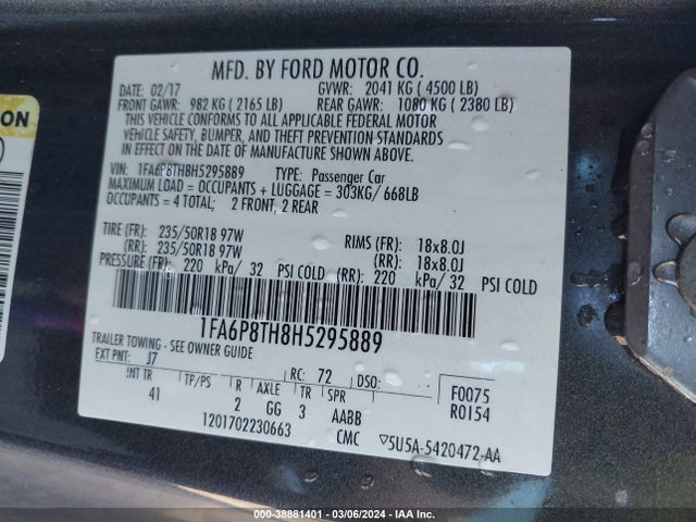 Ford Mustang Ecoboost 2017 1FA6P8TH8H5295889 Image 9