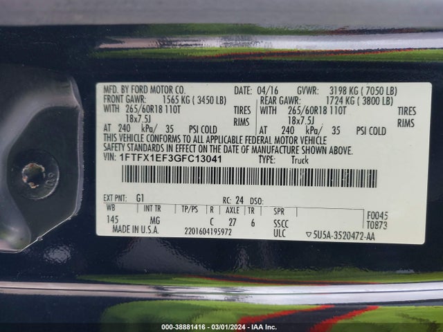 Ford F-150 Xlt 2016 1FTFX1EF3GFC13041 Image 9