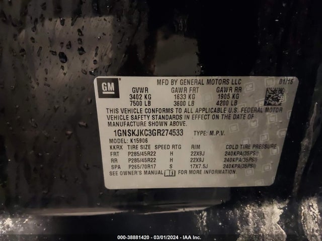 Chevrolet Suburban Ltz 2016 1GNSKJKC3GR274533 Image 9