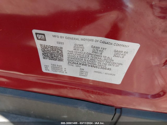 Chevrolet Equinox Awd Rs 2022 2GNAXWEV4N6136645 Image 9
