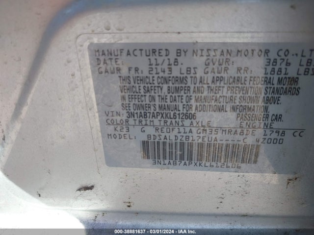 Nissan SENTRA SV 2019 3N1AB7APXKL612606 Image 9