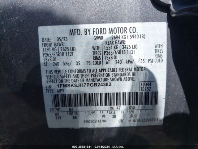 1FMSK8JH7PGB24382 Ford Explorer Timberline