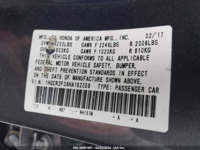 1HGCR2F38HA162059 Honda ACCORD LX