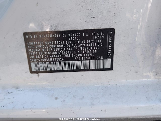 3VWC57BU5KM272824 Volkswagen Jetta 1.4t R-line/1.4t S/1.4t Se
