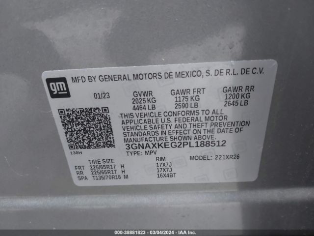 3GNAXKEG2PL188512 Chevrolet Equinox Fwd Lt