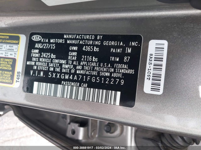 KIA Optima Lx 2015 5XXGM4A71FG512279 Image 9