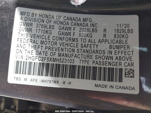 Honda Civic Lx 2021 2HGFC2F6XMH523103 Image 9