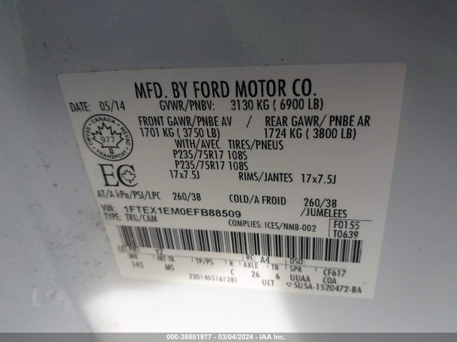 Ford F-150 Xlt 2014 1FTEX1EM0EFB88509 Image 9