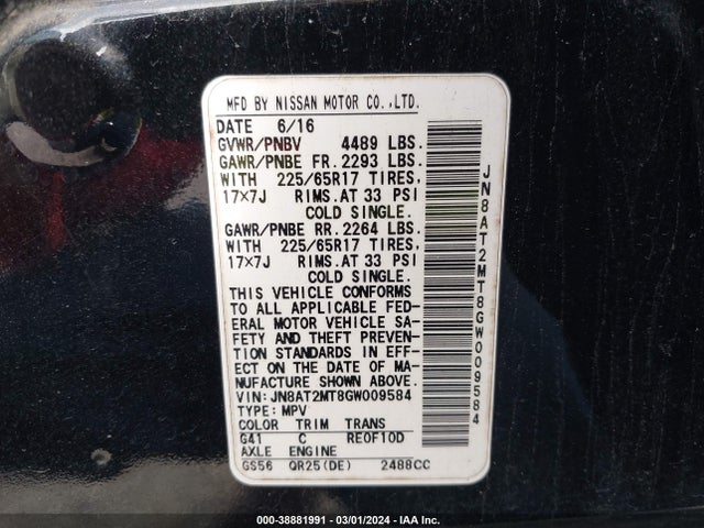 Nissan ROGUE S 2016 JN8AT2MT8GW009584 Image 9