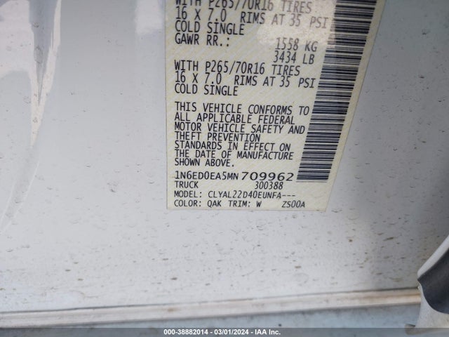 Nissan Frontier Sv 4x2 2021 1N6ED0EA5MN709962 Image 9