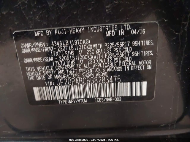 JF2GPABC6G8283475 Subaru Crosstrek 2.0i Premium