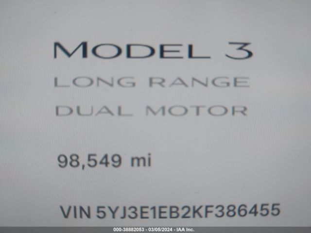 5YJ3E1EB2KF386455 Tesla Model 3 Long Range/performance