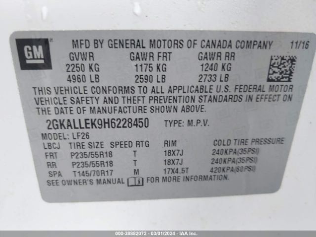 2GKALLEK9H6228450 GMC TERRAIN SL