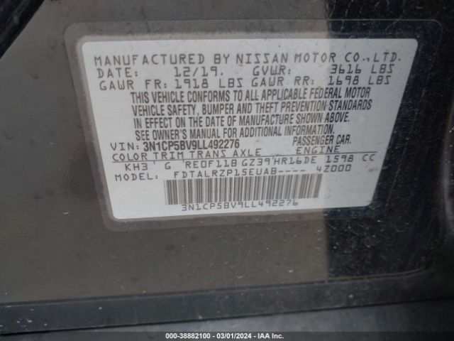 3N1CP5BV9LL492276 Nissan Kicks S Xtronic Cvt