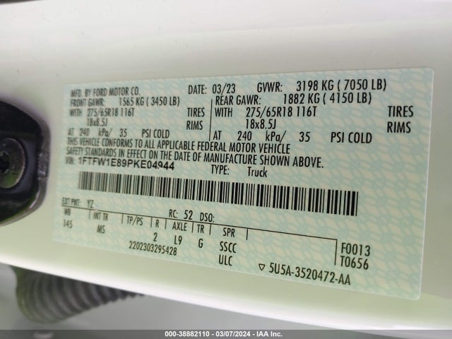 1FTFW1E89PKE04944 Ford F-150 Xlt