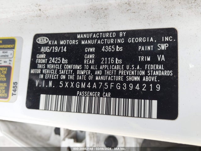 KIA Optima Lx 2015 5XXGM4A75FG394219 Image 9
