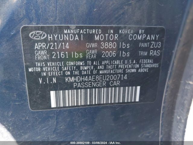 KMHDH4AE8EU200714 Hyundai ELANTRA SE