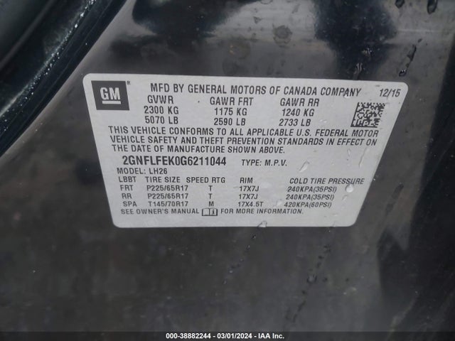 Chevrolet EQUINOX LT 2016 2GNFLFEK0G6211044 Image 9