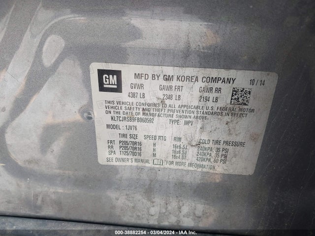 Chevrolet Trax Lt 2015 KL7CJRSB9FB060592 Image 9