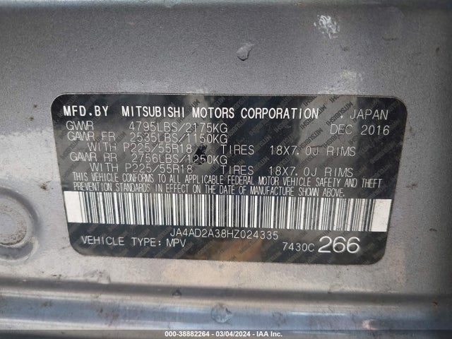 JA4AD2A38HZ024335 Mitsubishi Outlander Es