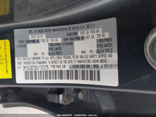 3MYDLBZV3GY137275 Scion IA