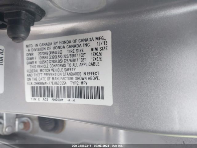 2HKRM4H77EH635554 Honda Cr-v Ex-l