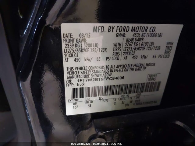Ford F-250 Lariat 2015 1FT7W2BT9FEC94896 Image 9