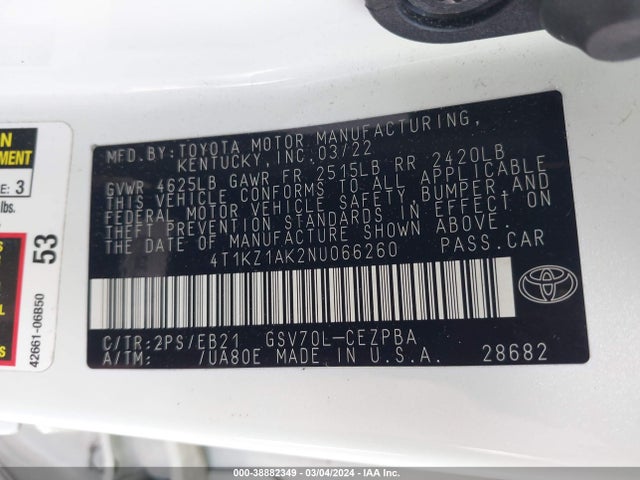 Toyota CAMRY TRD 2022 4T1KZ1AK2NU066260 Image 9