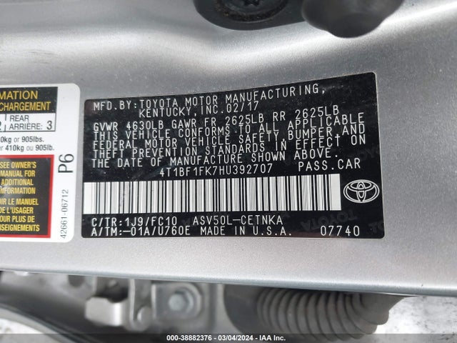 Toyota CAMRY LE 2017 4T1BF1FK7HU392707 Image 9