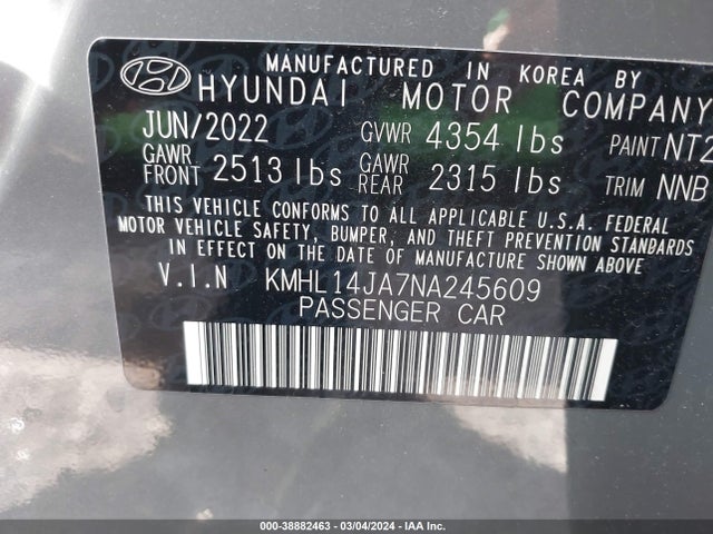 Hyundai SONATA SEL 2022 KMHL14JA7NA245609 Image 9