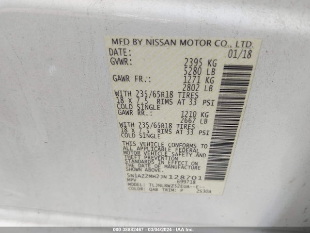 Nissan MURANO SL 2018 5N1AZ2MH2JN128701 Image 9