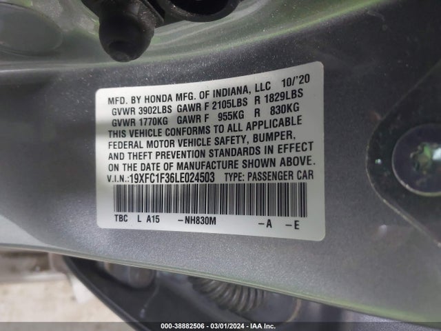 Honda CIVIC EX 2020 19XFC1F36LE024503 Image 9