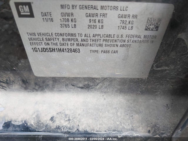 Chevrolet Sonic Lt Auto 2017 1G1JD5SH1H4128463 Image 9
