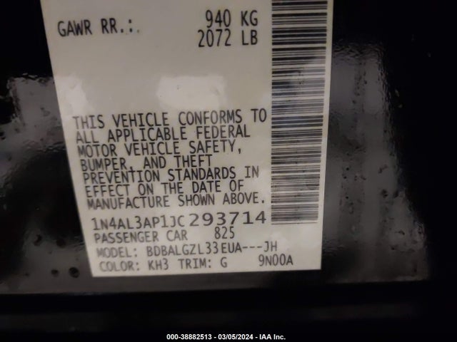 Nissan Altima 2.5 S 2018 1N4AL3AP1JC293714 Image 9