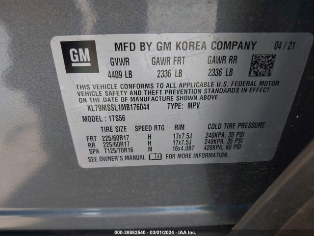 Chevrolet Trailblazer Awd Activ 2021 KL79MSSL1MB176044 Image 9