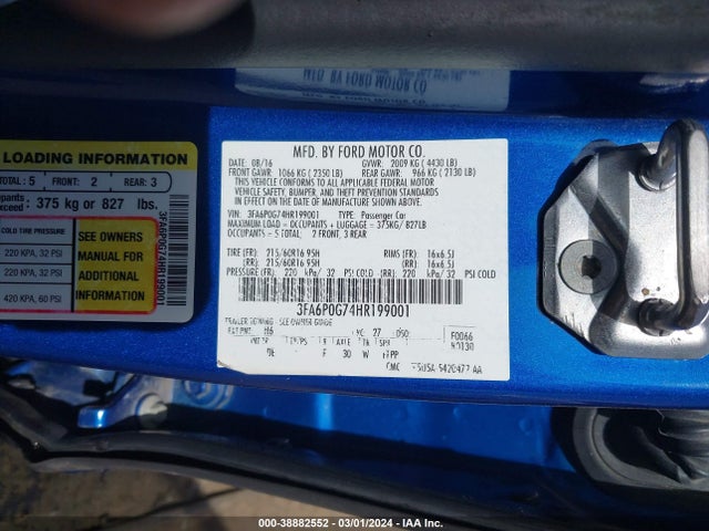 Ford FUSION S 2017 3FA6P0G74HR199001 Image 9