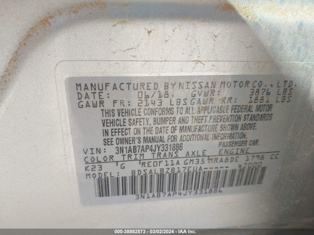 Nissan SENTRA S 2018 3N1AB7AP4JY331886 Image 9